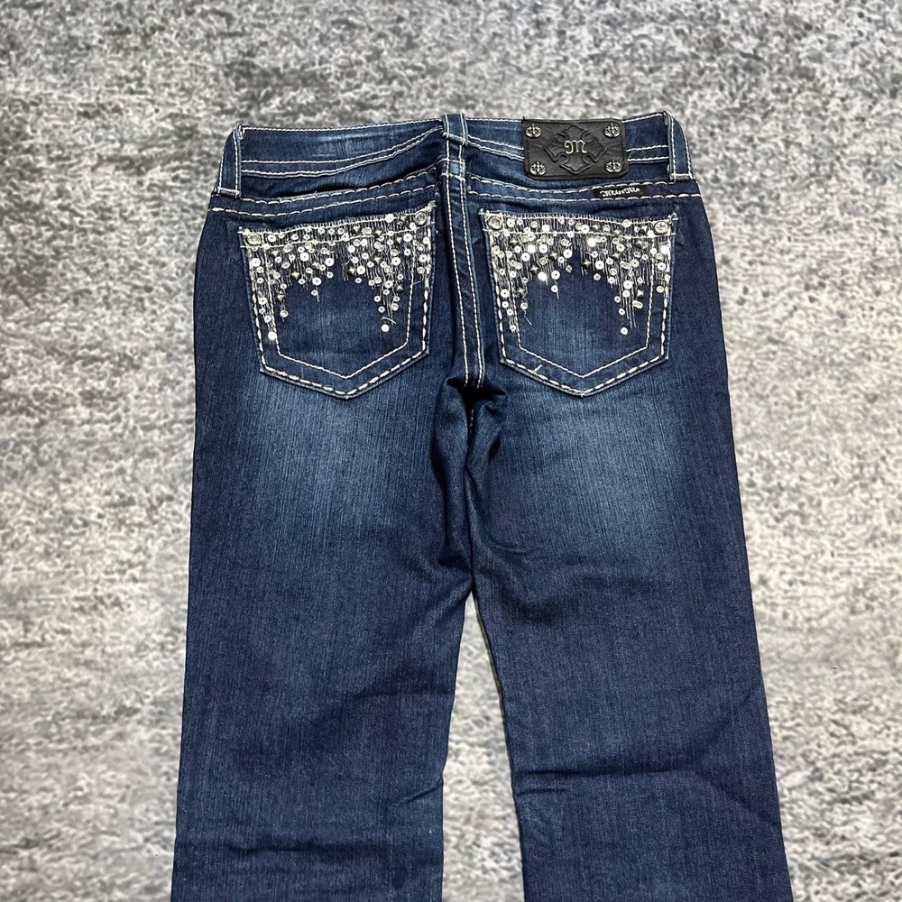 Miss Me Jeans Womens 27x32 Blue Boot Cut Low Rise Rhinestones Western Grunge Y2K - Picture 3 of 15